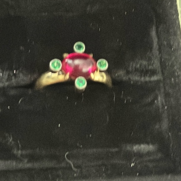 GorgeousSALE  custom 14 karat gold, synthetic, cabochon, ruby and tourmaline - Picture 3 of 6